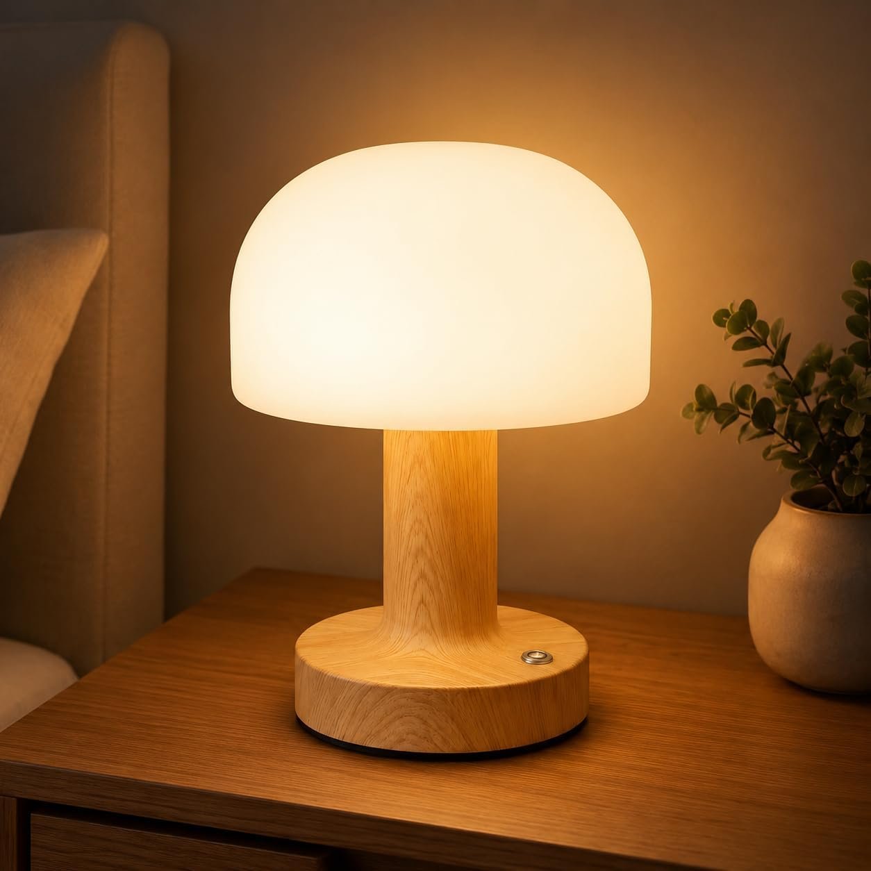 Mushroom Table Lamp Flicker-Free Stepless Dimming,Rechargeable Cordless Bedside Night Light 20Hrs Battery Life 3 Color Temperatures Portable LED Lamp Bedroom Living Room Desk Mid-Century Modern Decor